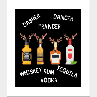 Bottled Drunk Reindeer Dasher Dancer Whiskey Vodka Posters and Art